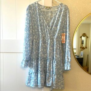 NWT Inspired Hearts Baby Blue & White Floral Sun Dress, Elastic Waist. Size L